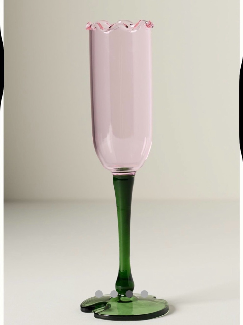 Lilypad flute 1 pcs Anthropologie Pink Ruffled Rim Champagne with Green Stem